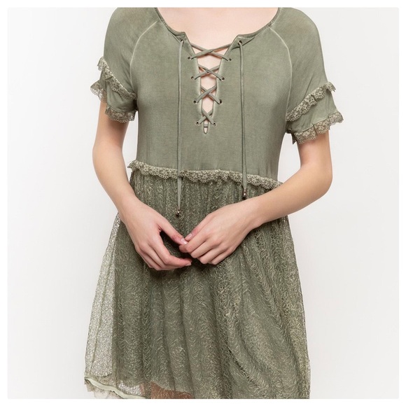 Sophia Boho Burnout Olive Green Dress - Picture 3 of 10